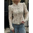 thumbnail image 5 of Women'S Temperament Commuter Lace Crochet Stand Collar Slim Design Shirt Long Sleeve Button Shirt Tops Cream White M, 5 of 9