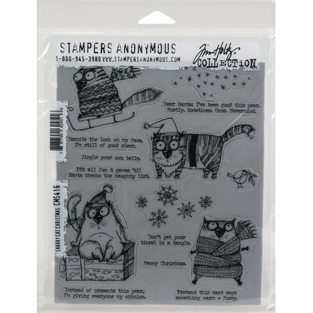 UPC: 0787790624516 | Tim Holtz Cling Stamps 7 X8.5 -Snarky Cat Christmas