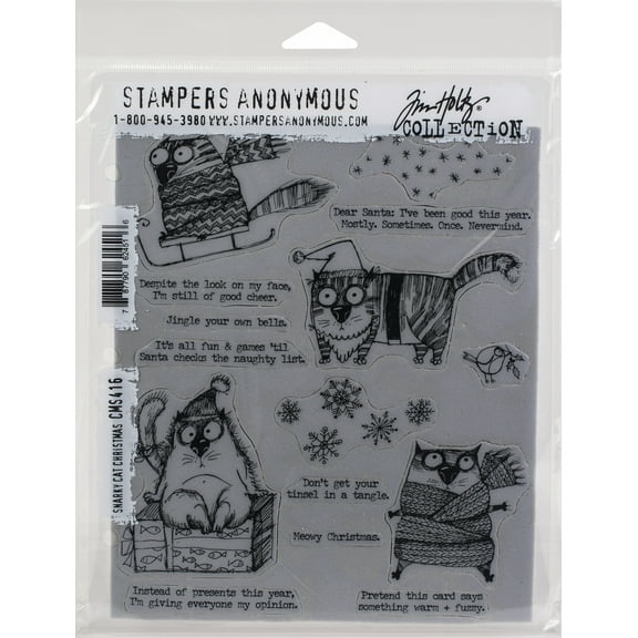 Tim Holtz Cling Stamps 7"X8.5"-Snarky Cat Christmas