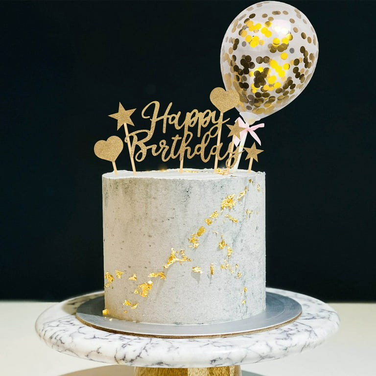 Happy Birthday Cake Topper Gold Glitter Silver Glitter Black