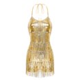 thumbnail image 4 of inlzdz Women's Latin Dance Dress Salsa Cha-Cha Rumba Ballroom Dance Costume Cocktail Fringe Dress Gold M, 4 of 7