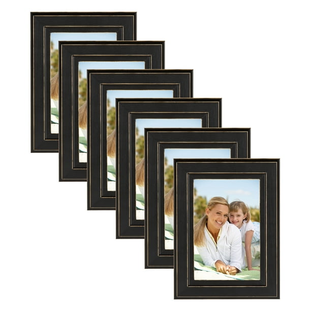 DesignOvation Kieva Solid Wood Picture Frame, Distressed Black 4x6
