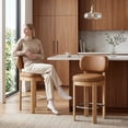thumbnail image 2 of Guyou 26" Bar Stools Set of 2, Modern PU Upholstered Counter Height Bar Stools, Farmhouse Armless Bar Chairs with Solid Wood Legs & Padded Back for Kitchen Island/Dining Room Bar, Brown, 2 of 9