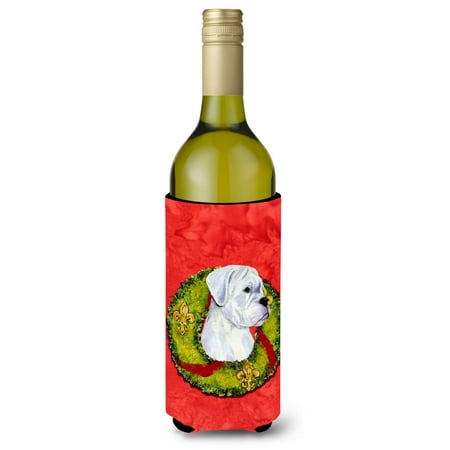 

Caroline s Treasures SS4196LITERK White Boxer Cristmas Wreath Wine Bottle Hugger Wine Bottle multicolor