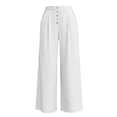 thumbnail image 7 of Womens Spring Summer Soft Flowy High Waist Pull On Straight Wide Leg Stretch Drape Dress Pants with Button White, 7 of 7