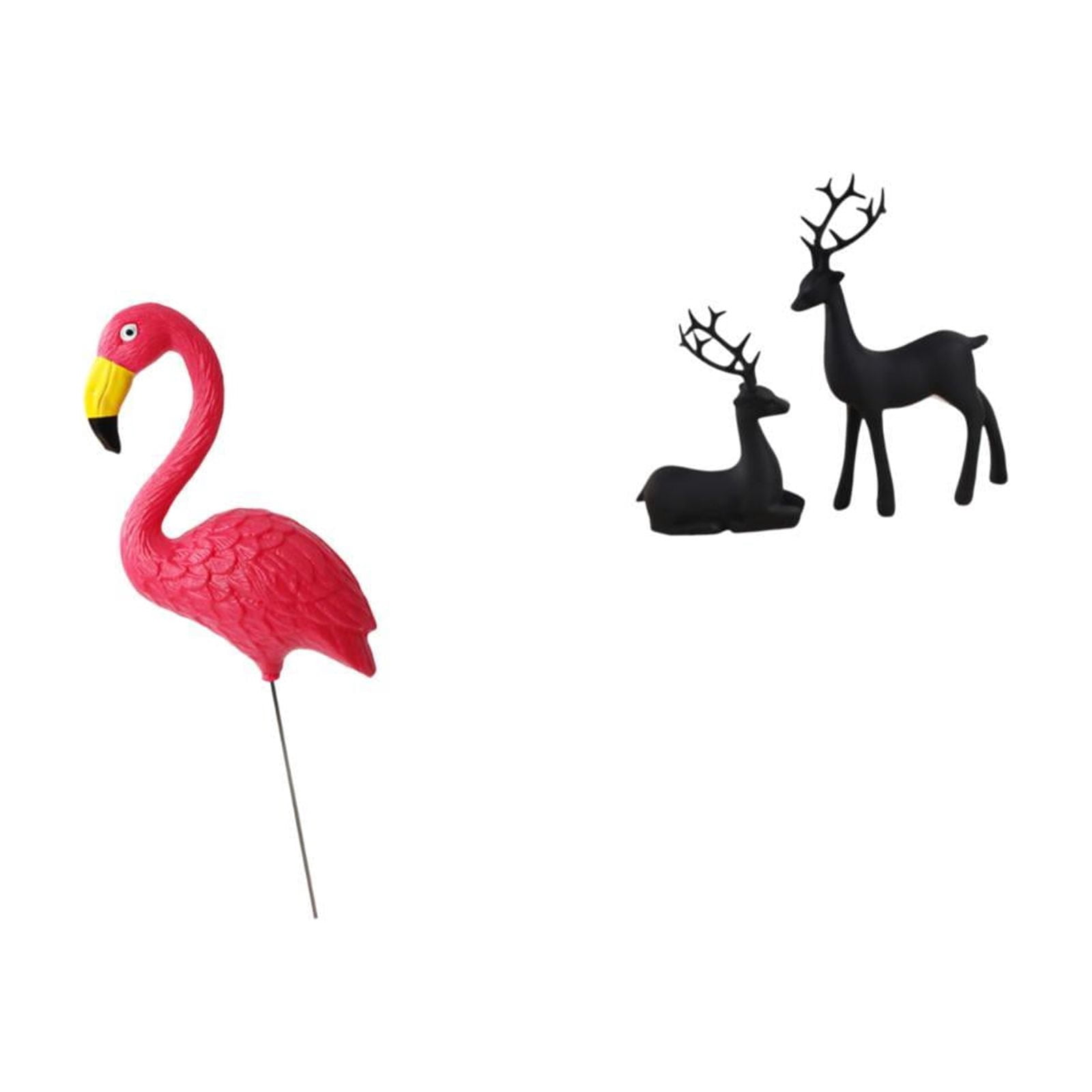 Miulika Flamingo Fairy Garden Sculpture and Black Reindeer Resin Figurine Set for Holiday Yard Art and Living Room Balcony Decoration