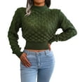 thumbnail image 3 of Bibifish Womens Sweaters Mid Neck Cropped Sweaters Long Sleeve Casual Solid Color Pullover Knitted Jumper Top Sweaters For Ladies, 3 of 9