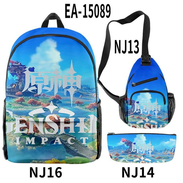 Nouveauté de Luxe Cool Genshin Impact 3D Imprimé 3 Pcs/ensemble Sacs d'École pour Élèves Sac à Dos de Voyage pour Ordinateur Portable Sac de Poitrine Trousse, Orange