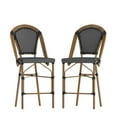 thumbnail image 2 of Emma + Oliver Set of Two 26" High Stacking Bistro Counter Stools with Black and White PE Seat and Back and Bamboo Metal Frame for Indoor/Outdoor Use, 2 of 12