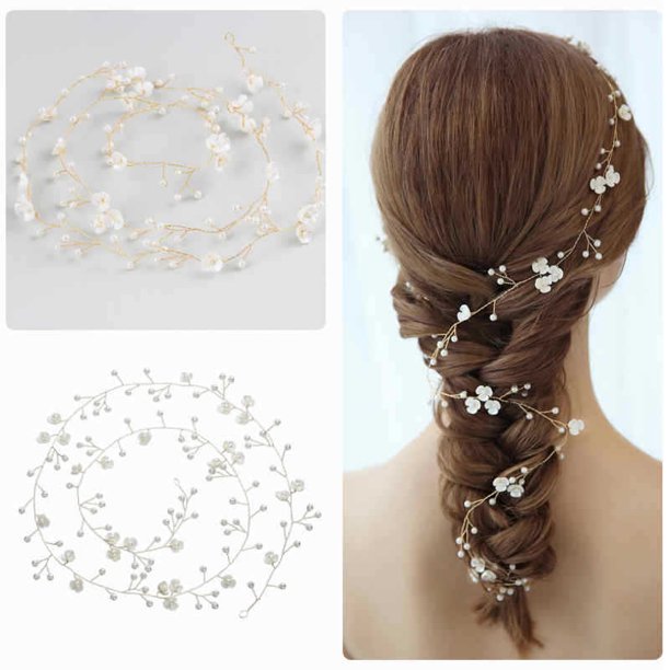 Diadema de vid, diadema floral para boda, diadema de vid, diadema floral para mujer, 2 piezas de oro/plata