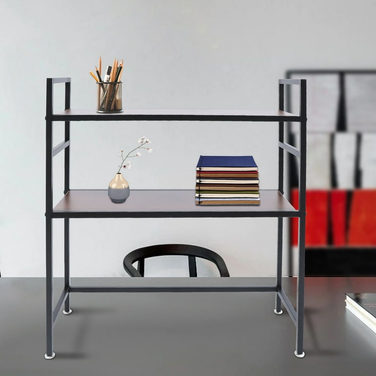 2-Tier Wrought Iron Desktop Bookshelf - Adjustable Desk Bookshelf