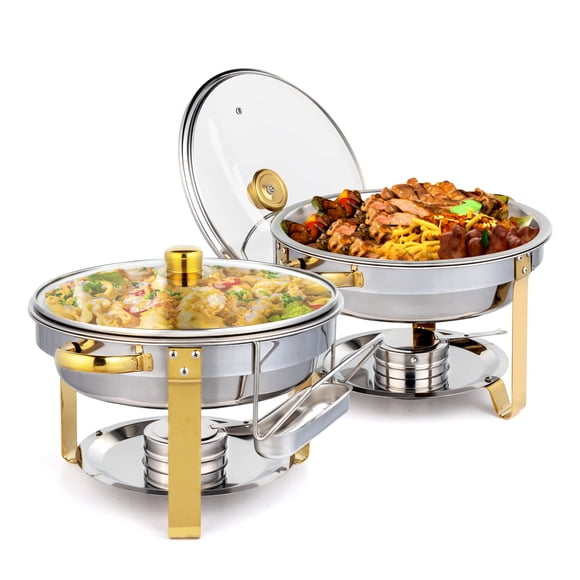 Juego de platos tipo buffet Rovsun, redondo, acero inoxidable, 5 litros, 2 unidades