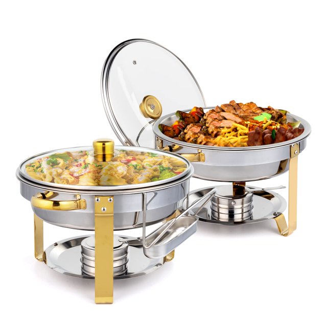 Juego de platos tipo buffet Rovsun, redondo, acero inoxidable, 5 litros, 2 unidades