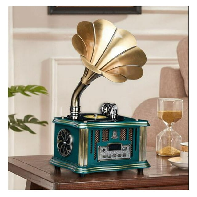 Mini Gramophone Rétro Ornements Anciens Tourne-Disque de Style Européen Tourne-Disque Vintage Mini Haut-Parleur, Installation Simple