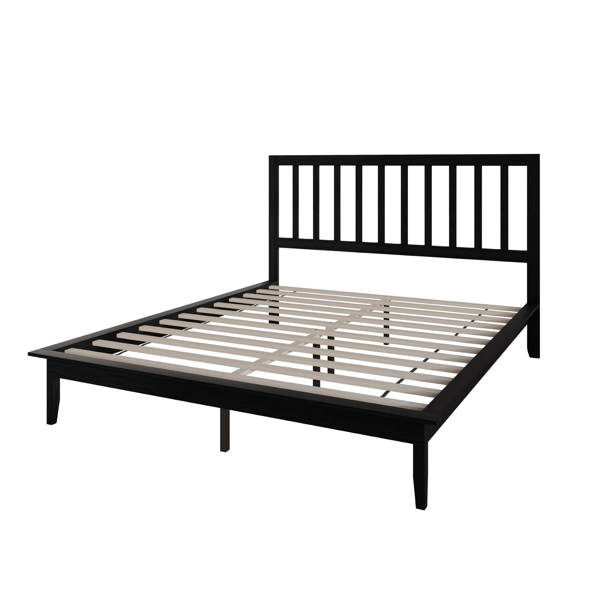 Home Design Lancaster Full Platform Bed Frame with Slatted Headboard, No box spring required, Black, Easy Assembly