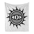 thumbnail image 1 of Occult Soft Flannel Fleece Throw Blanket, Third Eye in Sun Circle Pattern the Locus of Force Artwork Print Image, Cozy Plush for Indoor and Outdoor Use, 70" x 90", Black and White, by Ambesonne, 1 of 6