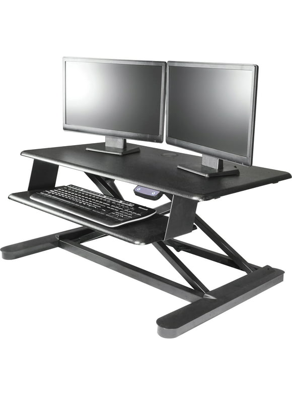 Kantek Tabletop, Electronic Adjustable Workstation Desk with Securing Clamp, Black