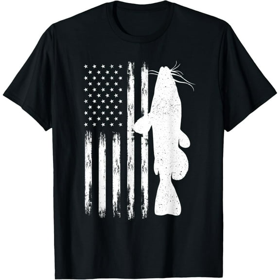 Catfishing Catfish Fishing Fisherman White American USA Flag T-Shirt