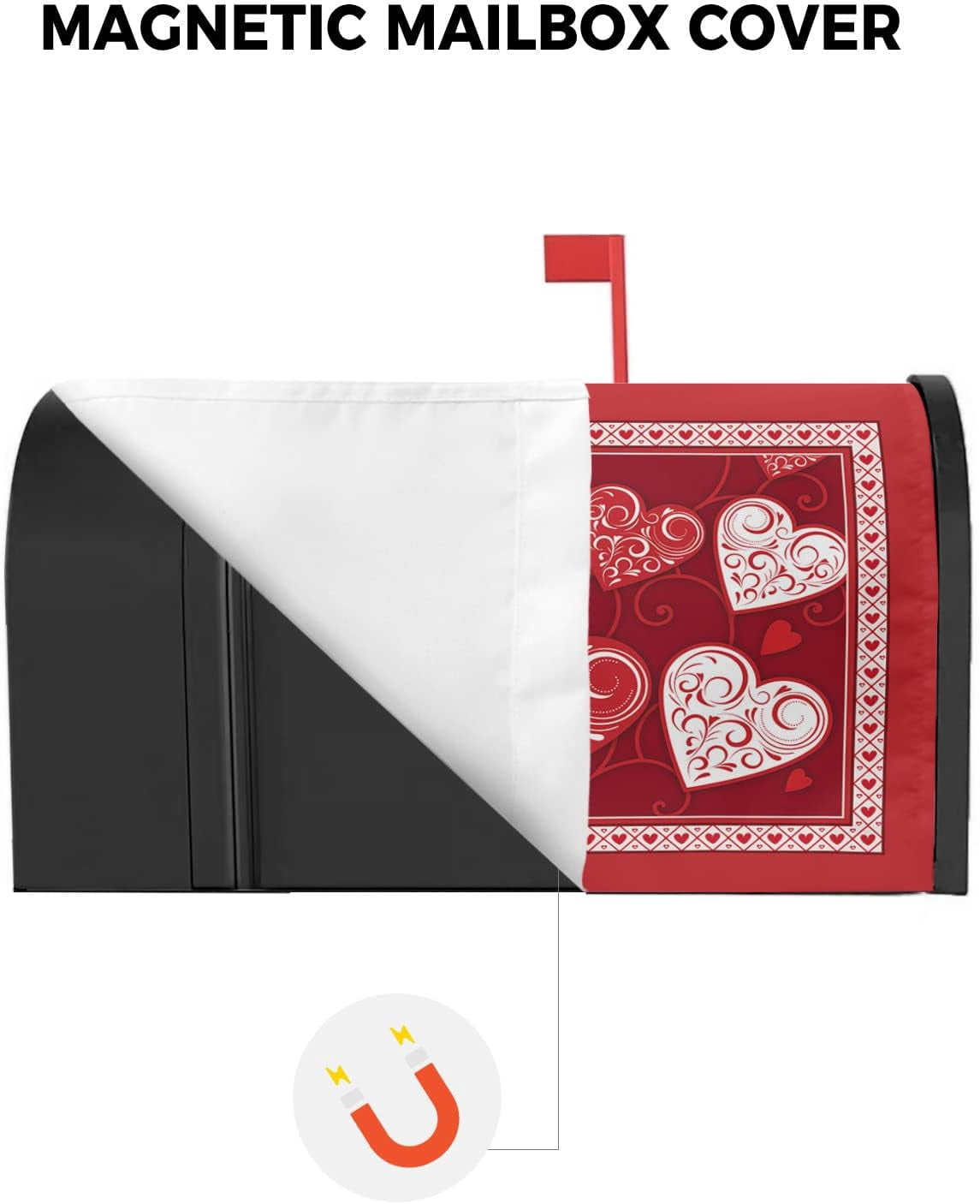 Valentine''s Day Red Love Heart Mailbox Cover Magnetic Mailbox Wraps, Valentines Hearts Mailbox Covers Standard Size 18x21 Inch Mail Wrap Post Letter Box Decoration for Outdoor Gardern Yard