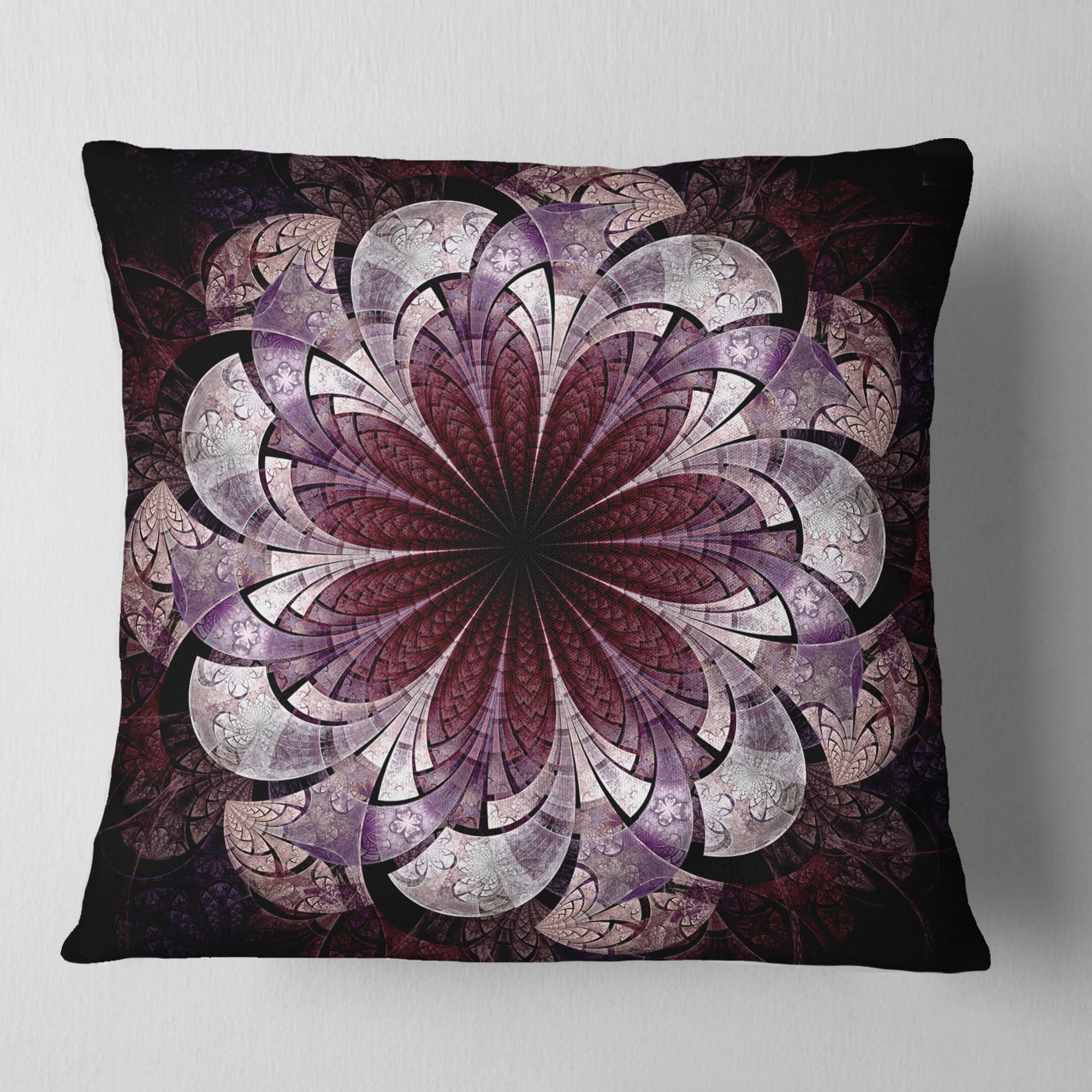 Designart Soft Pink Digital Art Fractal Flower - Floral Throw Pillow - 16x16