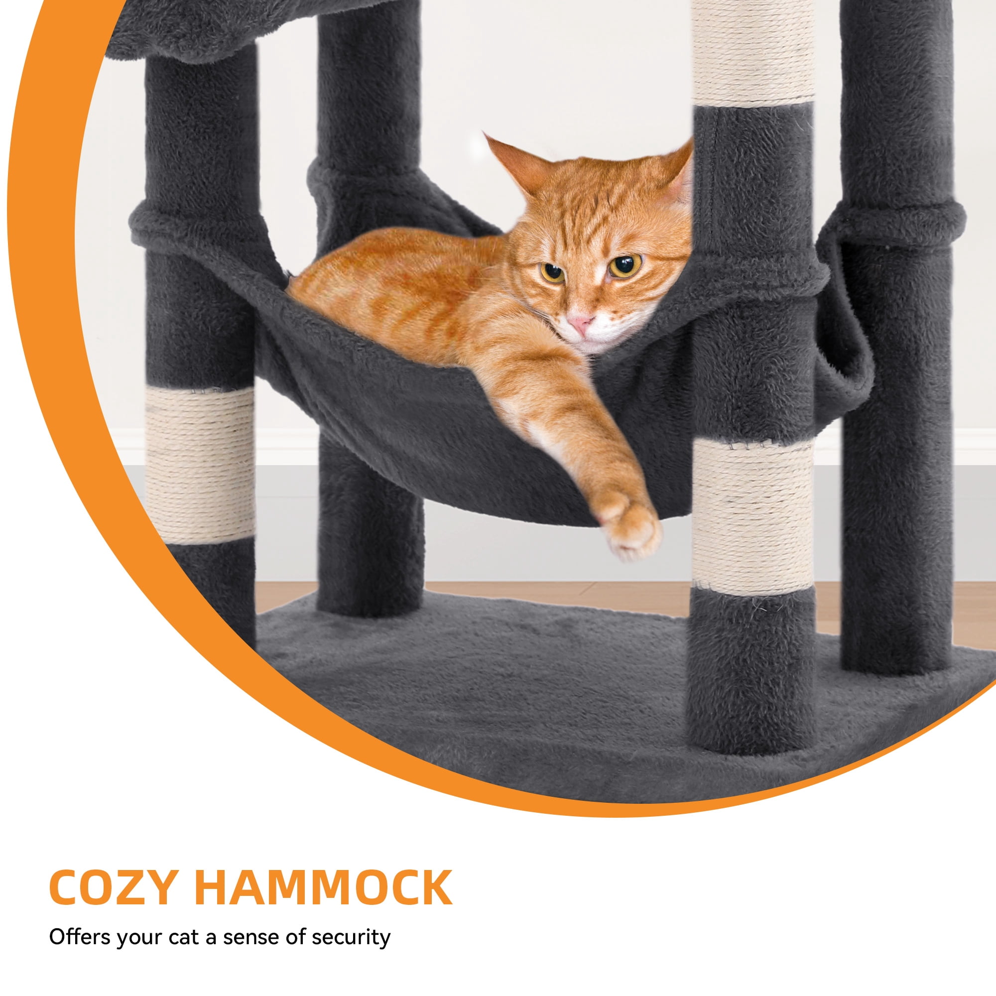 Uforic Cat Tree Condo 44" with Scratching Posts & Comfortable Hammock,Indoor  Cat Tower for Young Cats, Pet Play Center,Dark Gray