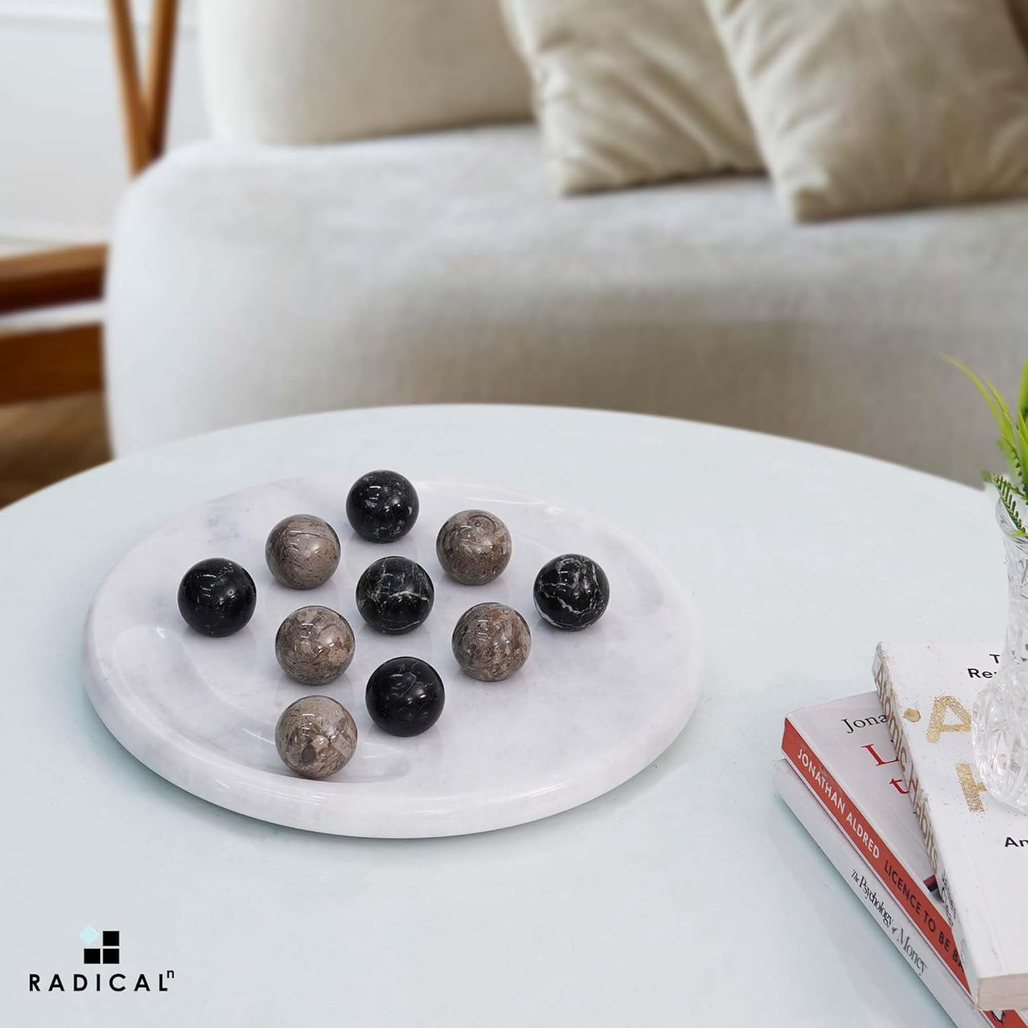 Radicaln Marble Tic Tac Toe 10" Inches Black and Oceanic Handmade Board Game for Adults – Fun Travel & Outdoor Game, Coffee Table Decor & Brain Teaser