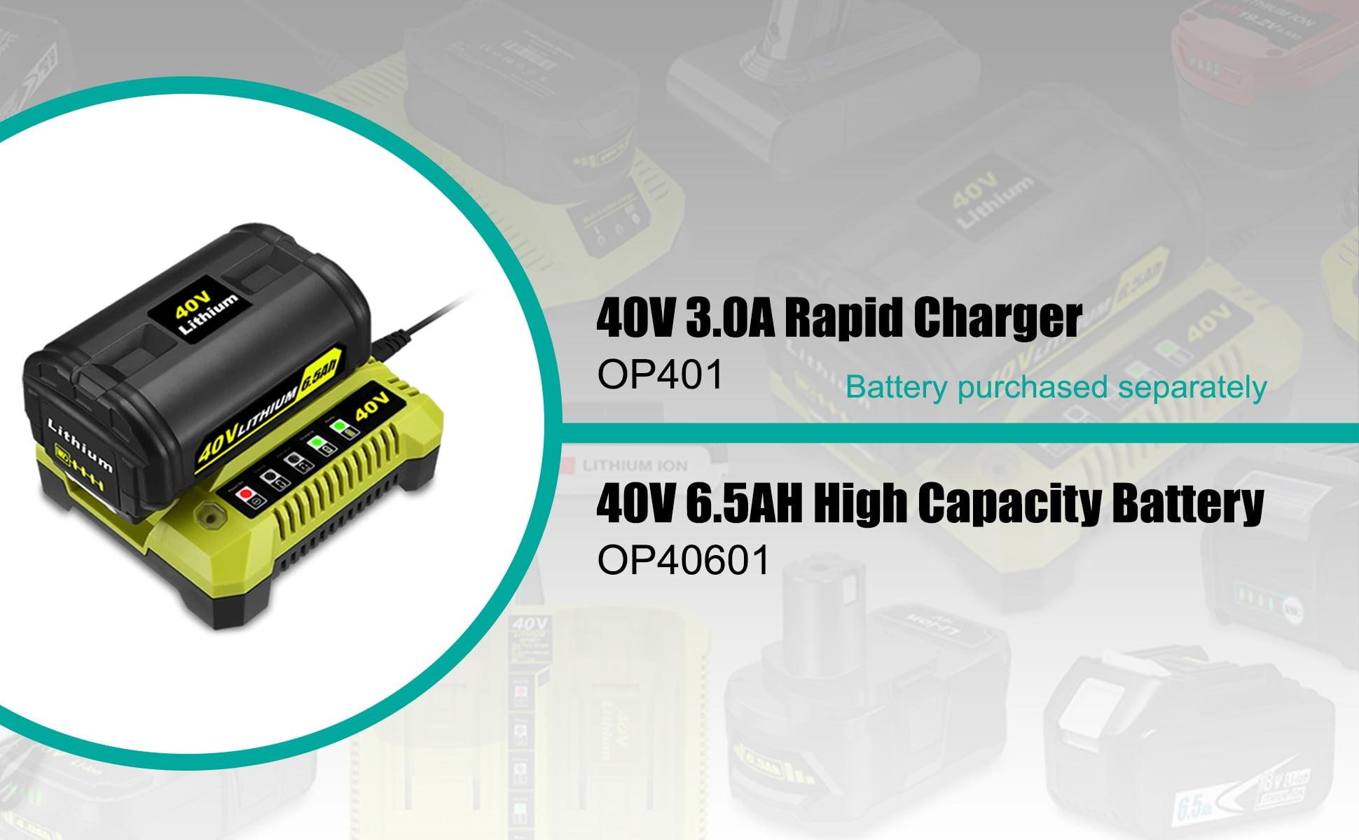 40V Battery Fast Charger Replacement for Rapid 40V Lithium ion Battery Charger OP401 OP403 OP404 OP406 OP407A OP40601 6Ah OP40602 5Ah OP4050 4Ah OP4040 Ryobi 40 Volts Battery Charger