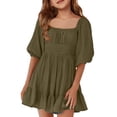 thumbnail image 2 of CCRFTGI Summer Dresses for Children Girls Size 8 Casual Dress Tie Backless Square Neck Ruffle Elastic Waist Party A-Line Dress Army Green 9-10 Years, 2 of 5