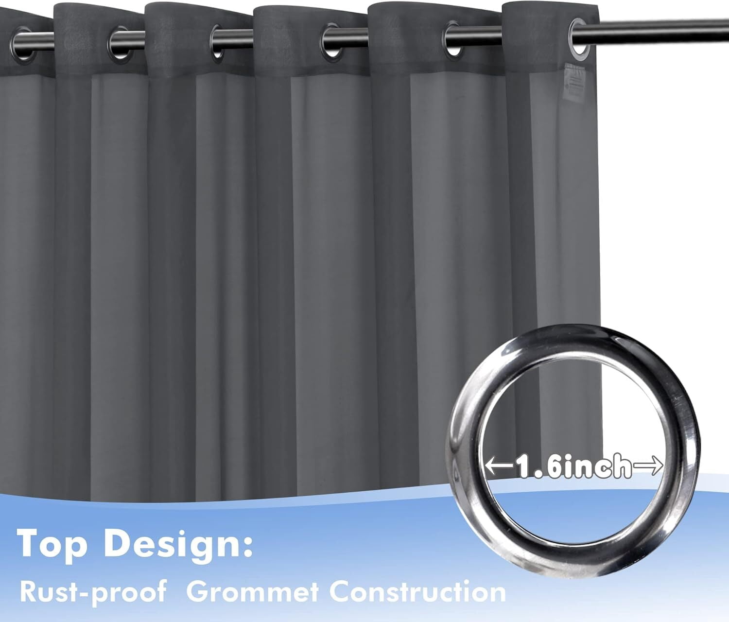 GoXteam Outdoor Sheer Curtains for Patio Waterproof, 2 Panels Rod Pocket Indoor/Outdoor Voile Black Sheer Curtain for Pergola, Porch, Cabana and Gazebo, 52 x 84 Inch, Black