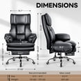 thumbnail image 6 of Waleaf 400lbs Executive Office Chair with Footrest, Ergonomic Leather Desk Chair with 180° Flip Armrests for Cross-Legged Sitting & 135° Reclining Back, 6 of 8