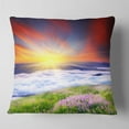 thumbnail image 2 of Designart Sunrise with Blooming Flowers - Landscape Printed Throw Pillow - 18x18, 2 of 5