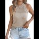 thumbnail image 2 of Camisetas de Tirantes de Crochet de Verano para Mujer 2025, Suéter Informal de Cuello Redondo, Holgado, Sin Mangas, Color Caqui, Talla M, 2 of 7