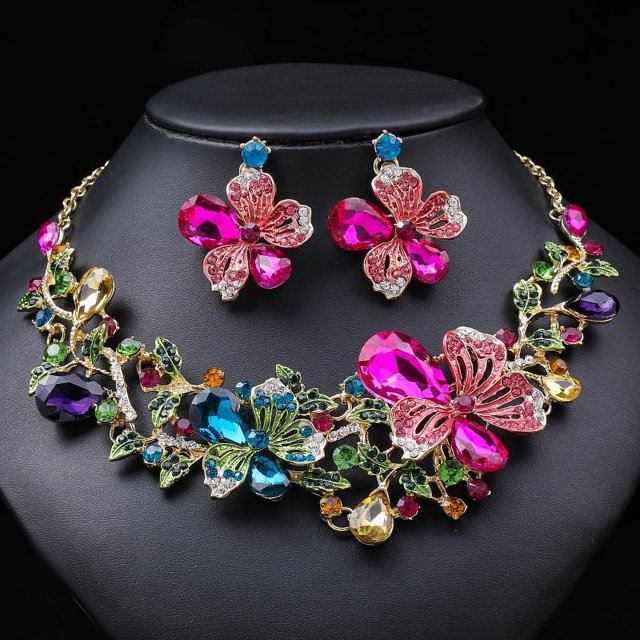 Collar de flores de colores de Europa y Estados Unidos, collar de boda voluptuoso, lujoso y ligero, pintura al óleo, piedras preciosas, cadena de clavícula. JM