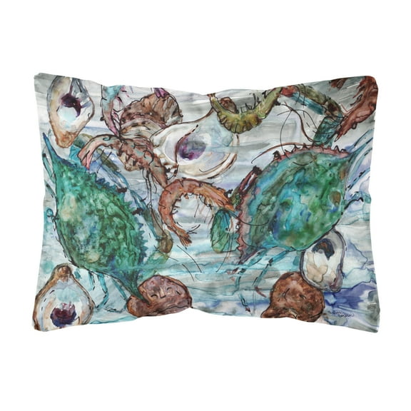 Carolines Treasures 8965PW1216 Shrimp, Crabs and Oysters in water Canvas Fabric Decorative Pillow, 12H x16W, multicolor