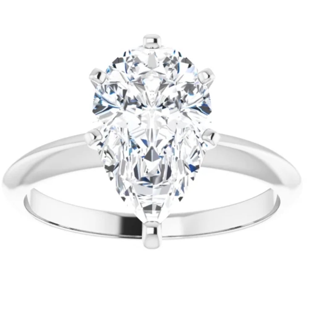Pompeii 3Ct Pear Moissanite Solitaire Engagement Ring 14k White Yellow or Rose Gold