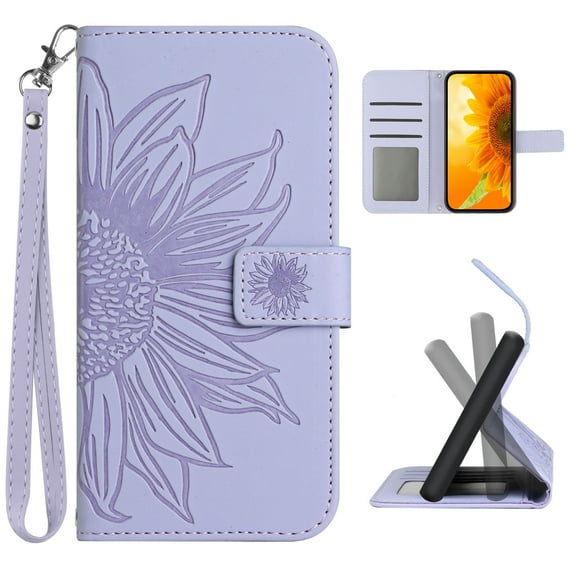 for Samsung Galaxy S23 Flip Case, Flower Printed PU Leather Magnetic Wallet Case with Stand Holder Flip Cover with Card Slots and Strap Compartment for Samsung Galaxy S23 - Lightpurple