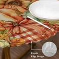 thumbnail image 5 of Orange Plaid Pumpkins Fall Thanksgiving Fitted Tablecloth with Elastic Edged, Round Table Cloth for Dining Table, Maple Leaf Rustic Waterproof Oil Proof Table Cover for Indoor Outdoor 45"-54", 5 of 9