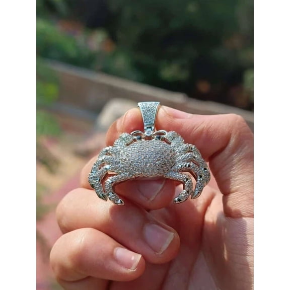 2.00Ct Round Cut Moissanite Crab Pendant 14K White Gold Plated Silver