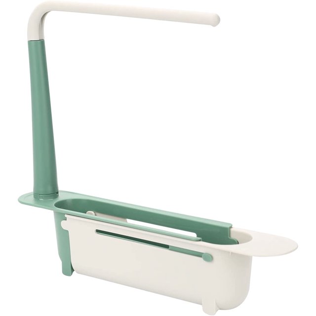 Estante de almacenamiento telescópico creativo para fregadero de cocina, estante de almacenamiento de esponja y jabonera, estante de drenaje plegable para el hogar (verde)