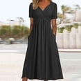 thumbnail image 2 of Robes de Printemps pour Femmes Décontractées Manches 3/4 Longue Robe Évasée Basique Plage Vacances Travail Maxi Robe 2025, 2 of 5