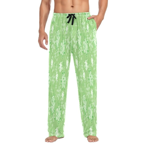 Green teddy bear Christmas pattern Mens Pajama Pants Lounge Soft Sleep Pant Men Pajama Bottoms with Pockets Drawstring