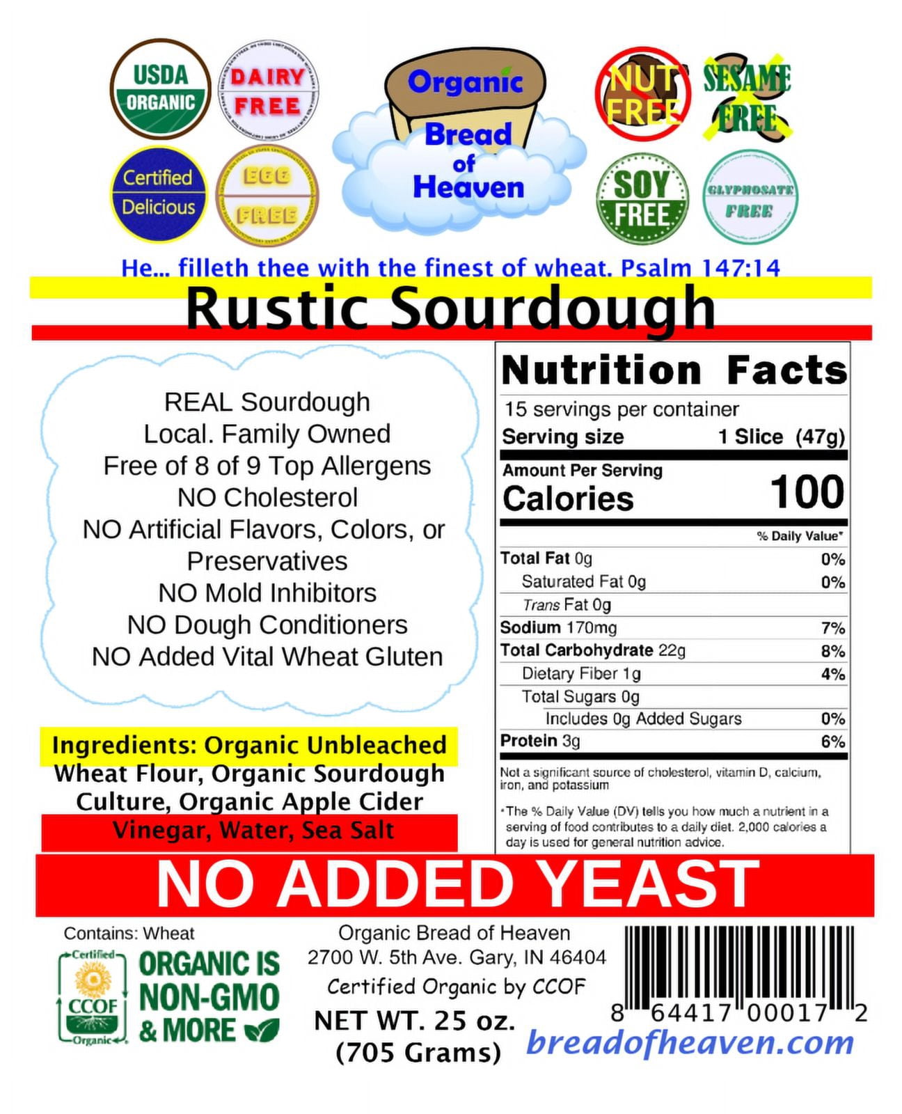 Organic Bread of Heaven ~ Rustic Sourdough 25 oz