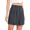thumbnail image 3 of Womens Casual Elastic Waist Wide Leg Suit Tailored Shorts Summer Work Shorts with Pockets Dark Gray XS, 3 of 9