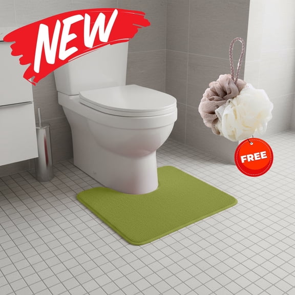 FEOLGEHLY 16x20 inch Toilet Rugs U Shaped Washable, Extra Soft Absorbent Non-Slip Contour Bathroom Rugs, Dry Fast Toilet Mat, Bathroom Floor Mat, Universal Bathroom Protector Pads, Green