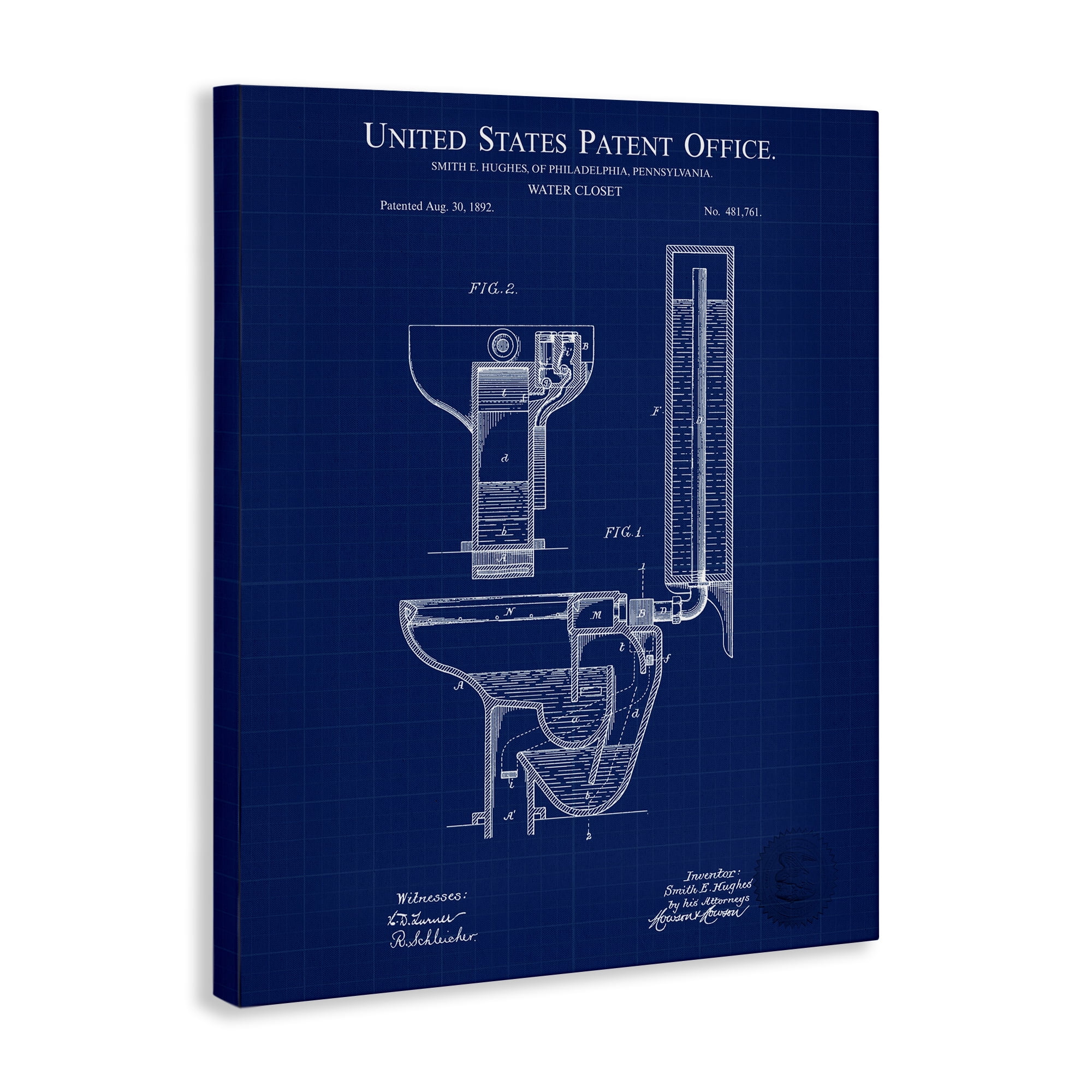 Stupell Industries Water Closet Blueprint Typography Painting Gallery Wrapped Canvas Art Print Wall Art, 24 x 30