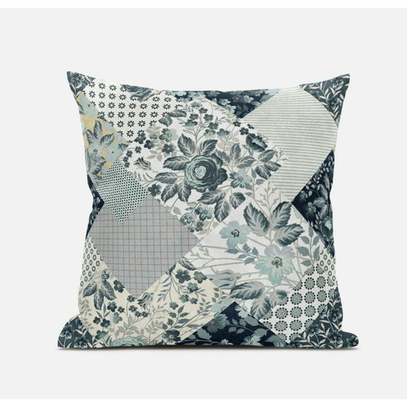 Gray White Floral Suede Throw Pillow