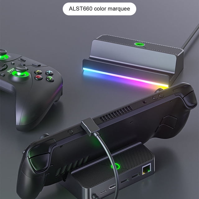 Estación de acoplamiento TITOUMI Steam Deck, juegos 4K 1000M Ethernet, puerto USB 2.0 tipo C, iluminación RGB, interruptor de 1 tecla para escritorio/TV