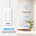 thumbnail image 4 of 12 en 1 Regleta Multicontacto Extension USB, con 8 Salidas CA y 4 Puertos USB (1 USB C), Enchufe/Conector Multiple, 1.5M Extension Electrica, para Dormitorio, Casa, Dorm, Oficin (Blanco), 4 of 8