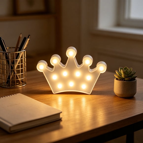 Coronet Shaped LED Night Light Battery Operated Wall Decor for Kids Bedroom Princess Party Tabletop or Wall Mount Blue, White, Pink