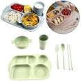 thumbnail image 2 of 6 Pcs Wheat Straw Plastic Divided Plates Set with Plate, Bowl, Cup, Spoon, Fork, Chopsticks for Office Lunch Trays for Human, Fast Food Trays / Cafeteria Trays Human Feeding Set, Green, 2 of 7